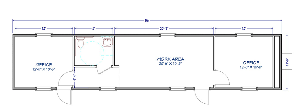 12x56 singlewide mobile office floorplan